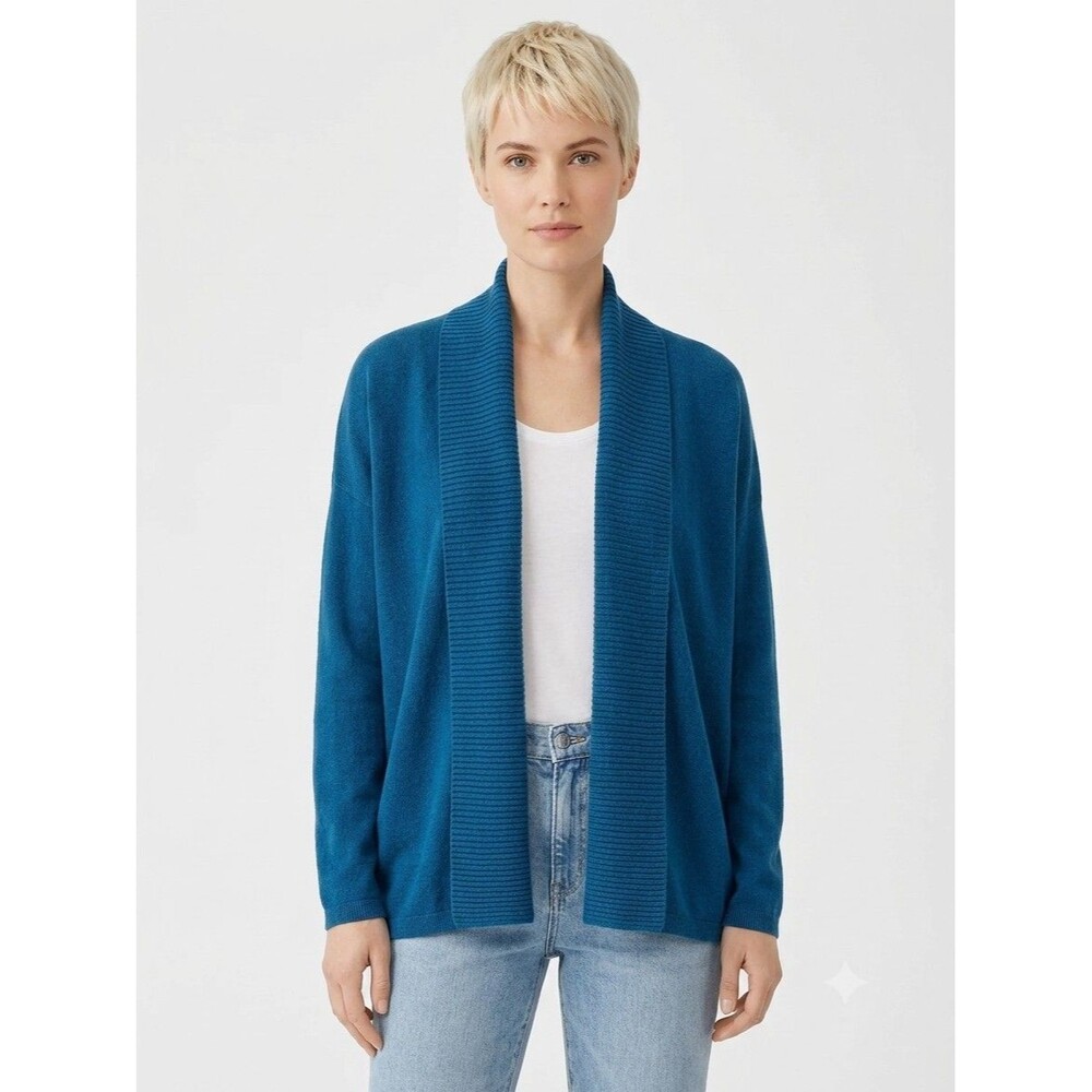 Talbots Turquoise Blue Open Front Shawl Collar Knit Cardigan Sweater plus X LS
